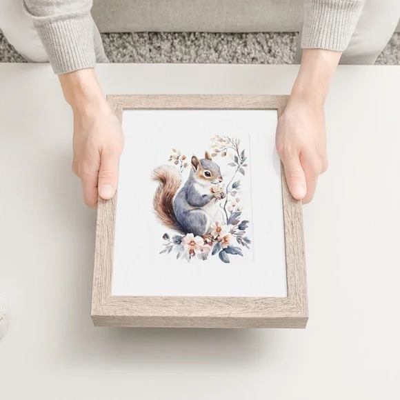 Watercolor Floral Squirrel Portrait Wall Art Illustration Print Poster Unframed - Picture 7 of 9